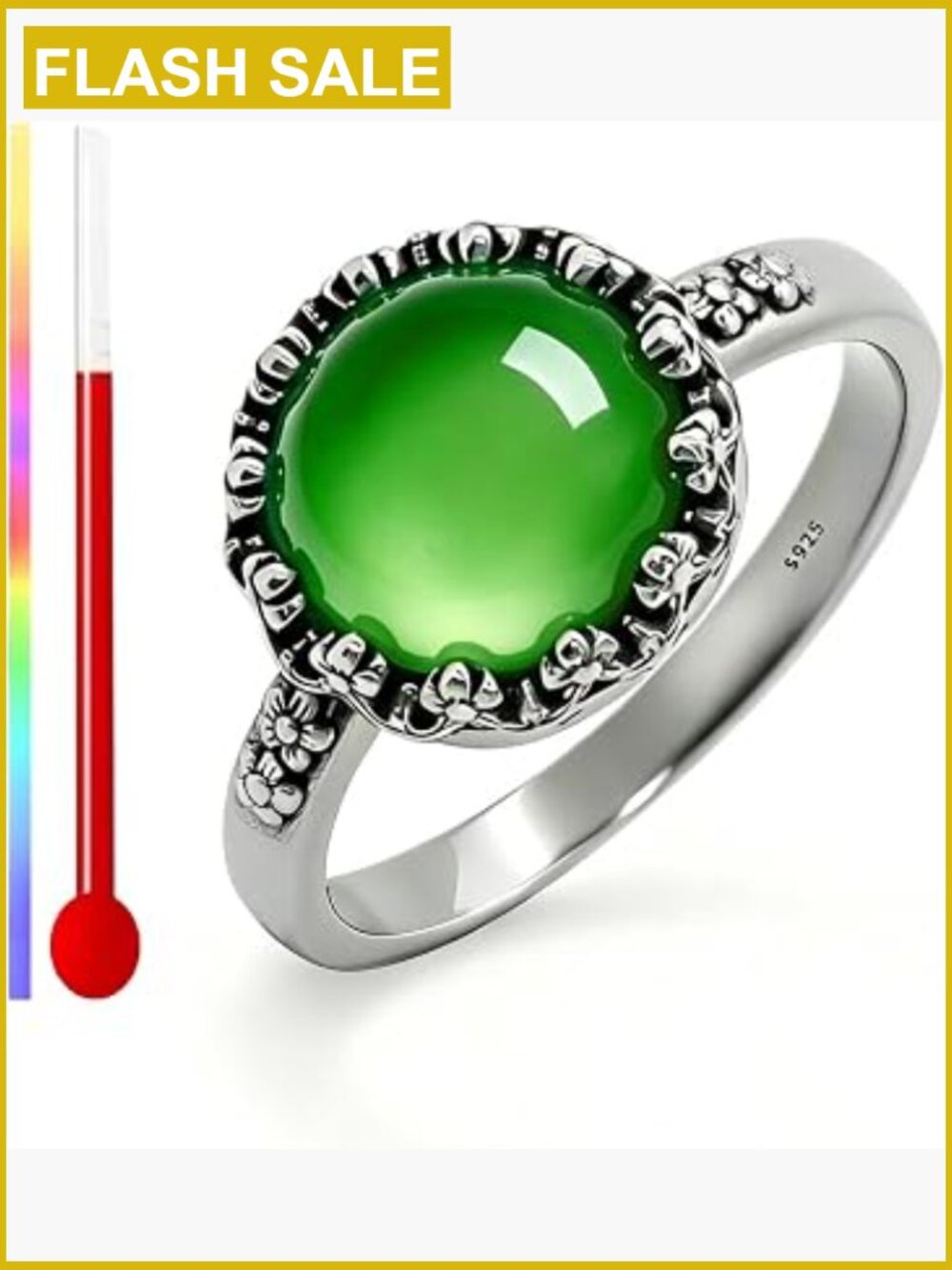 Vintage Cherry Blossom Mood Ring S925 Sterling Silver Thermochromic Color